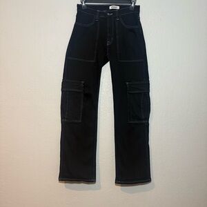 Aphrodite / Hot Topic- Black Cargo Jeans With White Stitching Sz.28x32